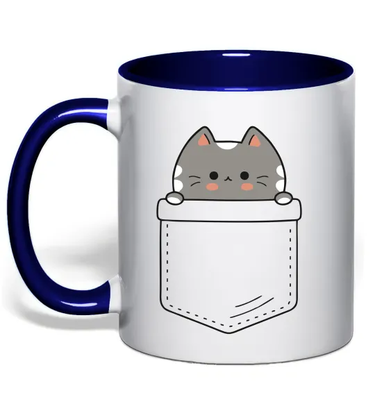 Чашка з кольоровою ручкою Котик в кишені Глибокий темно-синій фото