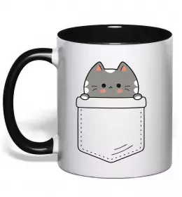 Чашка з кольоровою ручкою Peach cat в кишені Ніжно рожевий фото