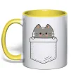 Чашка с цветной ручкой Котик в кишені Лимонный Чашка с цветной ручкой Котик в кишені Лимонный фото