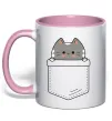 Чашка з кольоровою ручкою Котик в кишені Ніжно рожевий фото