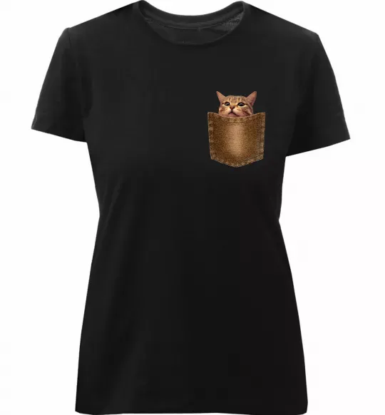 Женская премиум футболка Кошеня в кишені Черный фото