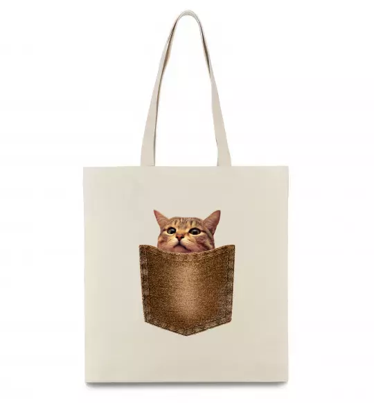 Эко-сумка Кошеня в кишені Бежевый фото