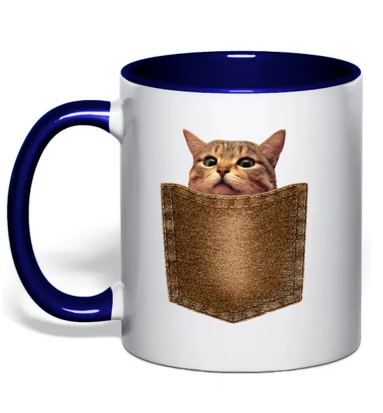 Чашка с цветной ручкой Кошеня в кишені Глубокий темно-синий фото