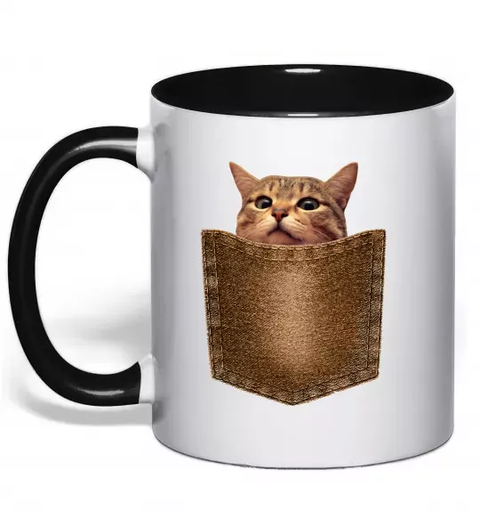 Чашка с цветной ручкой Кошеня в кишені Черный фото