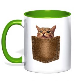 Чашка с цветной ручкой Кошеня в кишені