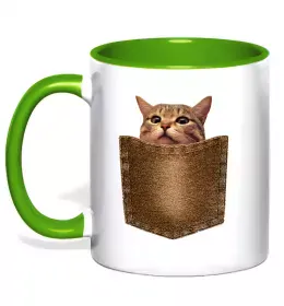 Чашка з кольоровою ручкою Peach cat в кишені Ніжно рожевий фото