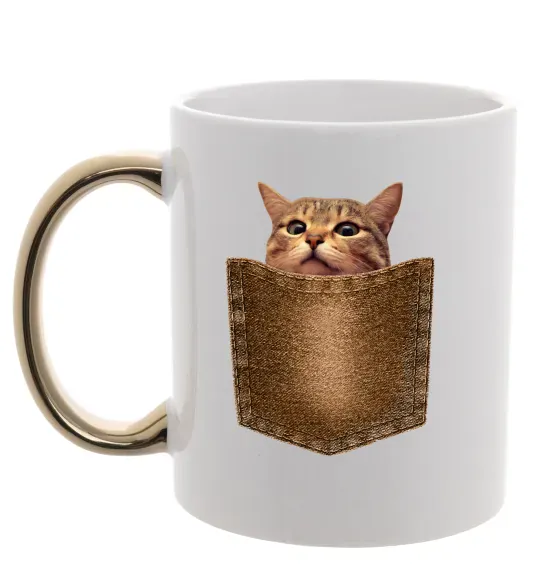 Чашка с цветной ручкой Кошеня в кишені Золото фото