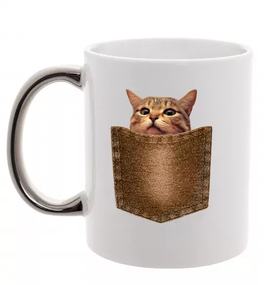 Чашка с цветной ручкой Кошеня в кишені Серебро фото