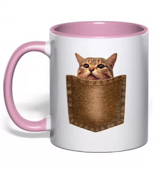 Чашка с цветной ручкой Кошеня в кишені Нежно розовый фото