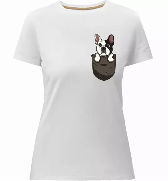 Жіноча преміум футболка Мопс в кишені Білий фото
