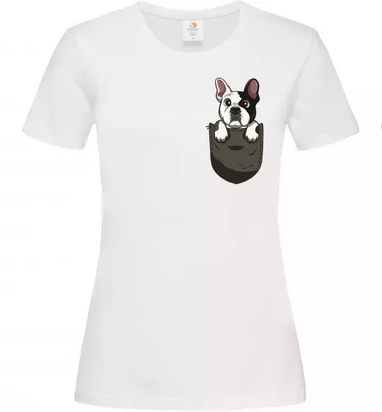 Жіноча футболка Мопс в кишені Білий фото