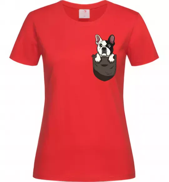 Жіноча футболка Мопс в кишені Червоний фото