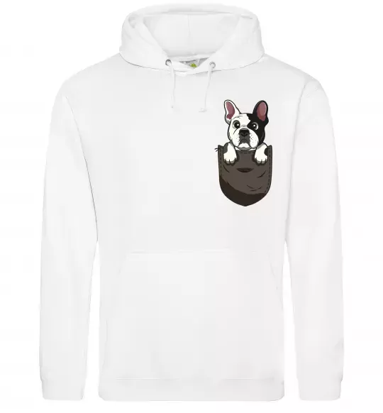 Мужская толстовка (худи) Мопс в кишені Белый фото