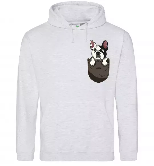 Мужская толстовка (худи) Мопс в кишені Серый меланж фото