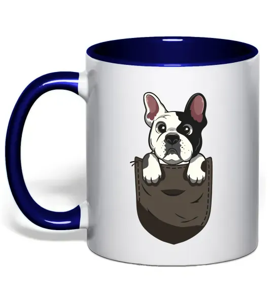 Чашка с цветной ручкой Мопс в кишені Глубокий темно-синий фото