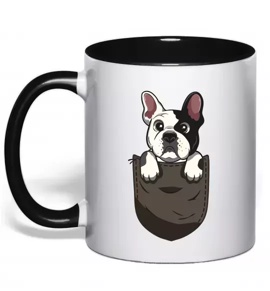 Чашка с цветной ручкой Мопс в кишені Черный фото