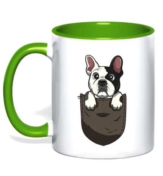 Чашка з кольоровою ручкою Мопс в кишені Лаймовий фото