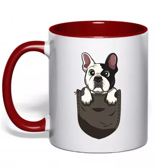 Чашка с цветной ручкой Мопс в кишені Красный фото