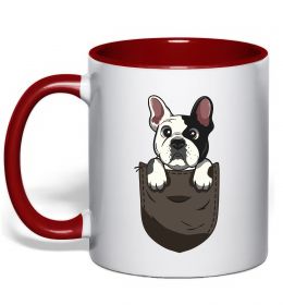 Чашка з кольоровою ручкою Мопс в кишені Чашка з кольоровою ручкою Мопс в кишені