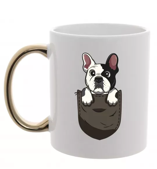 Чашка с цветной ручкой Мопс в кишені Золото фото