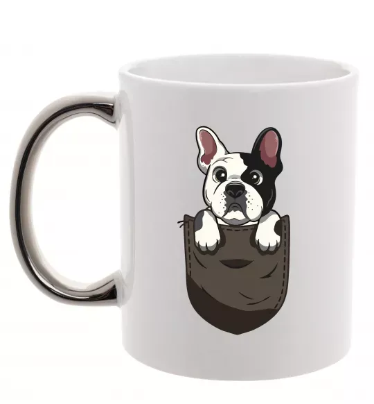 Чашка с цветной ручкой Мопс в кишені Серебро фото