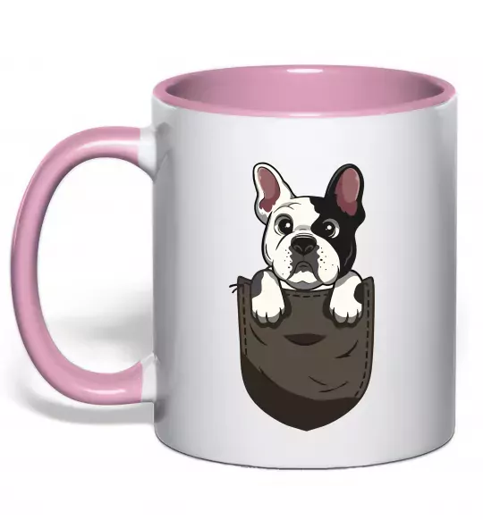 Чашка с цветной ручкой Мопс в кишені Нежно розовый фото