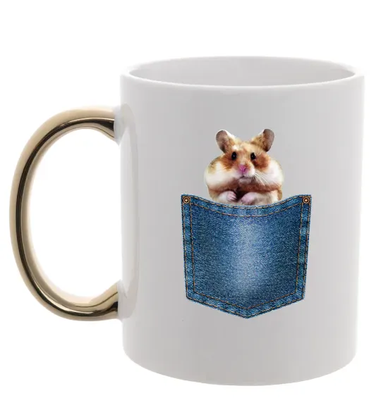 Чашка з кольоровою ручкою Хом'як в кишені Золото фото