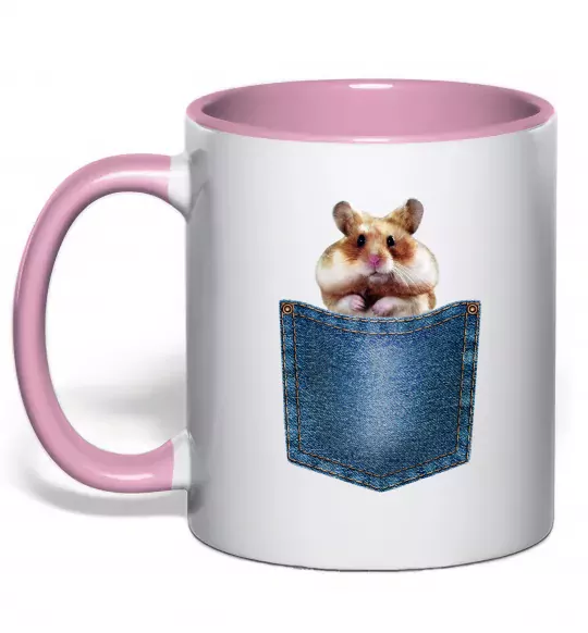 Чашка з кольоровою ручкою Хом'як в кишені Ніжно рожевий фото