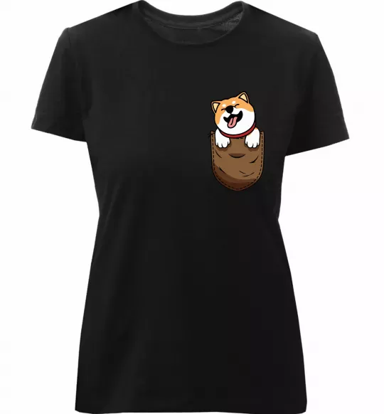 Женская премиум футболка Шиба-іну в кишені Черный фото