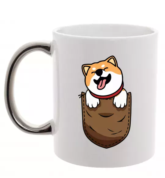 Чашка с цветной ручкой Шиба-іну в кишені Серебро фото