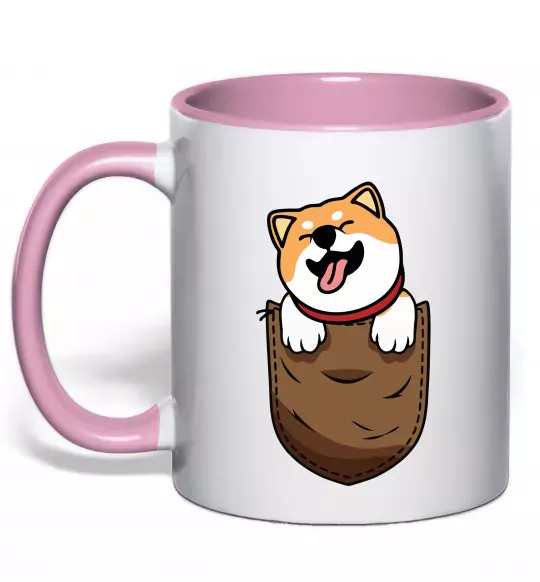 Чашка с цветной ручкой Шиба-іну в кишені Нежно розовый фото