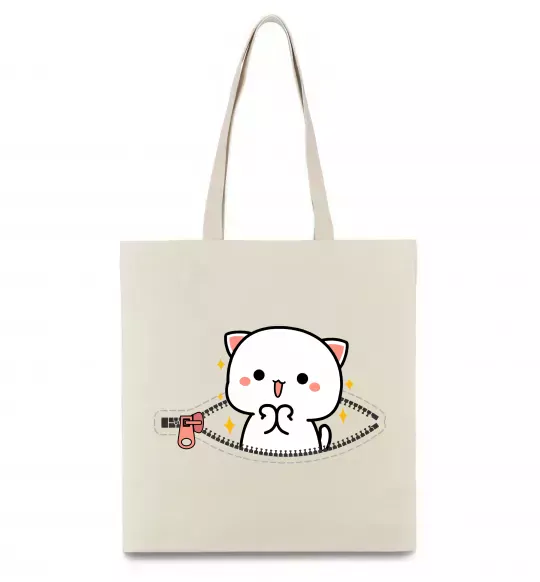 Эко-сумка Peach cat в кишені Бежевый фото