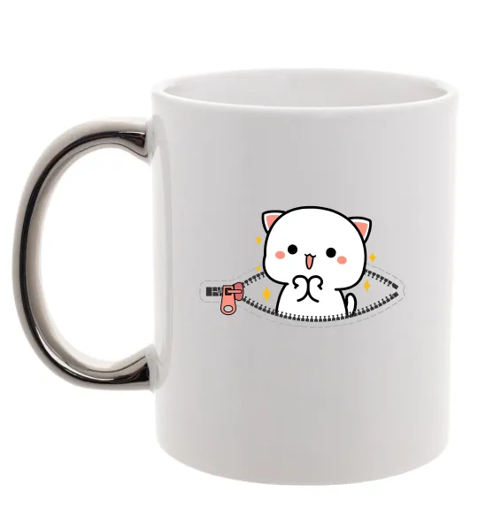 Чашка з кольоровою ручкою Peach cat в кишені Срібло фото