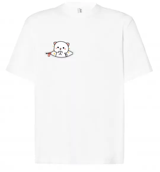 Футболка Оверсайз Peach cat в кишені Белый фото