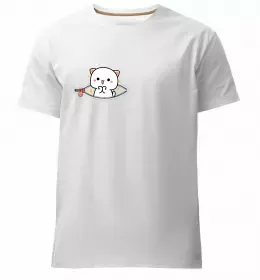 Мужская премиум футболка Кіт-мем у кишені Белый фото