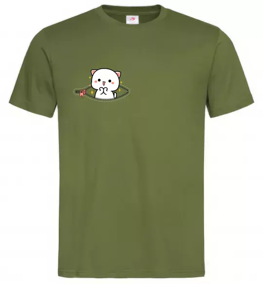 Чоловіча футболка Peach cat в кишені Оливковий фото
