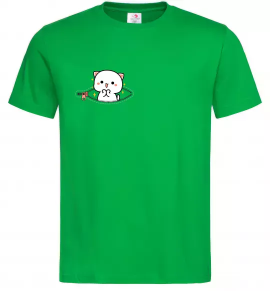 Чоловіча футболка Peach cat в кишені Зелений фото