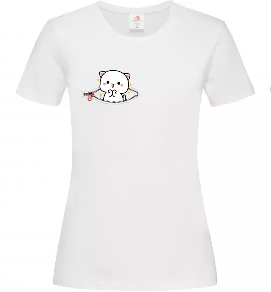 Женская футболка Peach cat в кишені Белый фото