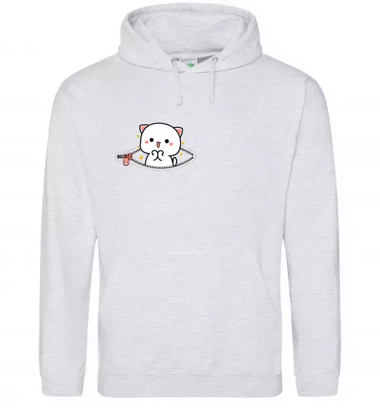 Мужская толстовка (худи) Peach cat в кишені Серый меланж фото