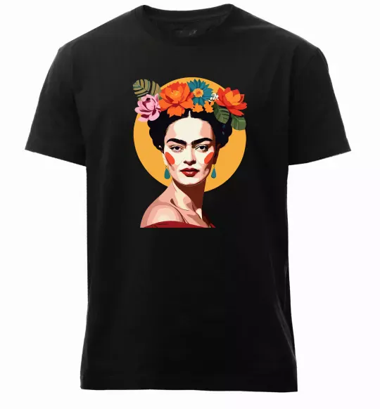 Чоловіча преміум футболка Фріда Кало з вінком Чорний фото