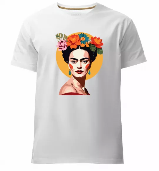 Чоловіча преміум футболка Фріда Кало з вінком Білий фото
