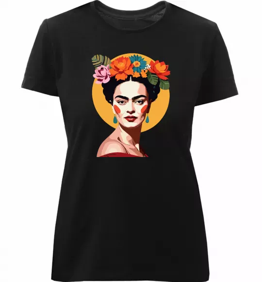 Женская премиум футболка Фріда Кало з вінком Черный фото