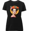 Женская премиум футболка Фріда Кало з вінком Черный фото