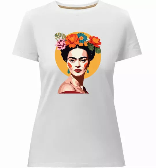 Женская премиум футболка Фріда Кало з вінком Белый фото