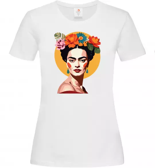 Жіноча футболка Фріда Кало з вінком Білий фото
