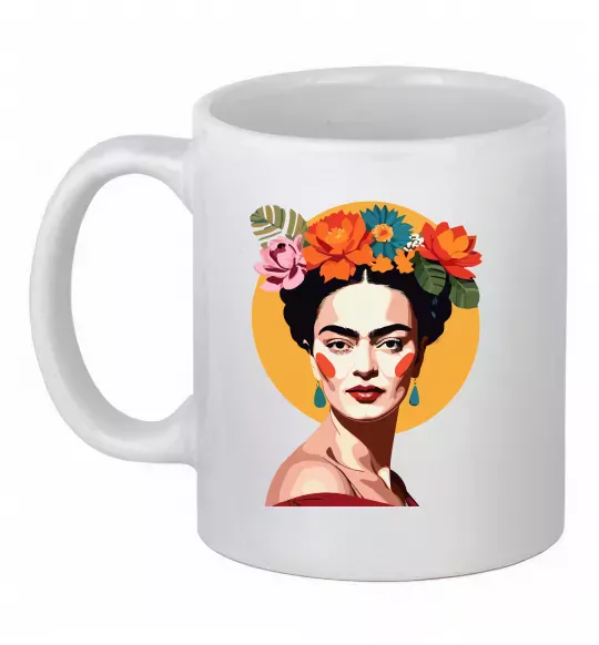 Чашка керамическая Фріда Кало з вінком Белый фото