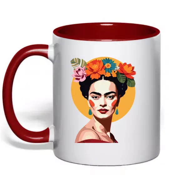 Чашка з кольоровою ручкою Фріда Кало з вінком Червоний фото
