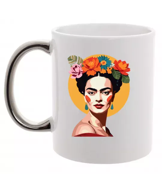 Чашка з кольоровою ручкою Фріда Кало з вінком Срібло фото