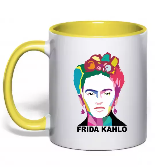 Чашка з кольоровою ручкою Frida Kahlo кольорова Сонячно жовтий фото