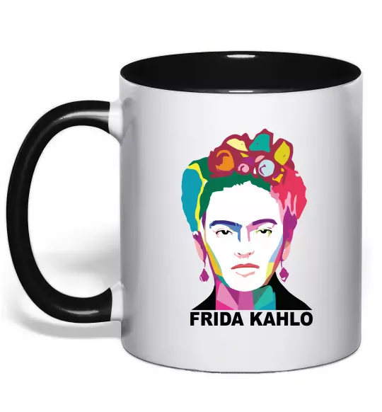 Чашка з кольоровою ручкою Frida Kahlo кольорова Чорний фото